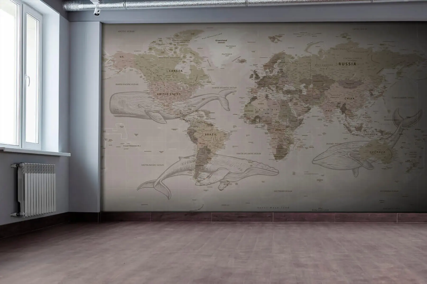 Fototapety Mapa sveta s veľrybami u50449