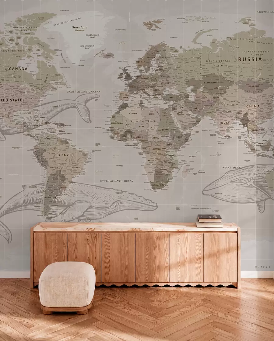 Fototapety Mapa sveta s veľrybami u50449