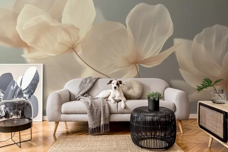 Fototapety Lotosové lístky, jemná kompozícia so sivým pozadím w08500v2