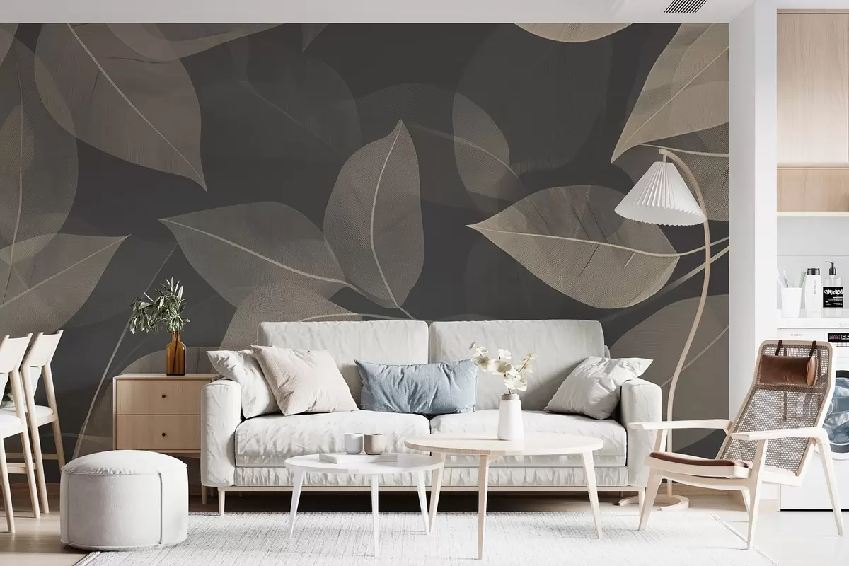 Fototapety Vetvy listov v modrých a sivých tónoch w08502v1