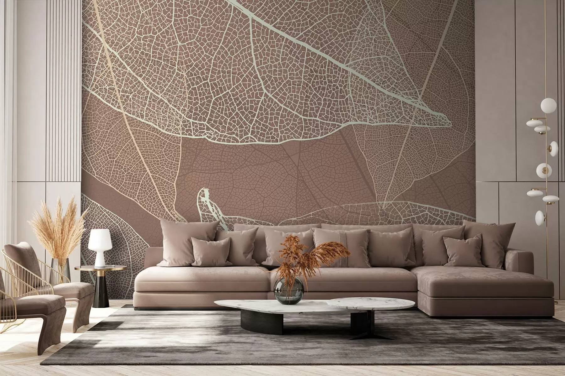 Fototapety detailný záber na listy so žilkami vo svetlých čokoládových farbách w02520v1