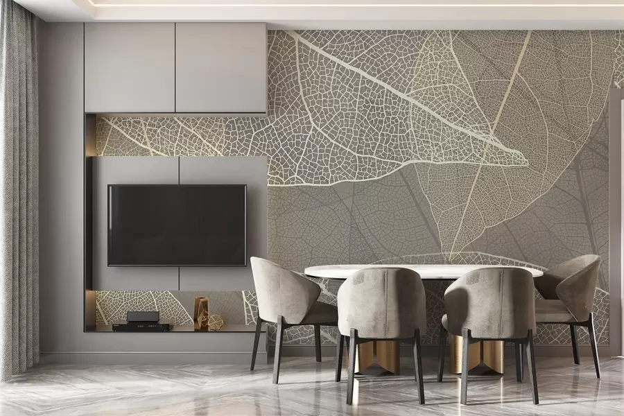 Fototapety detailný záber na listy so žilkami v teplých sivých tónoch w02520v2