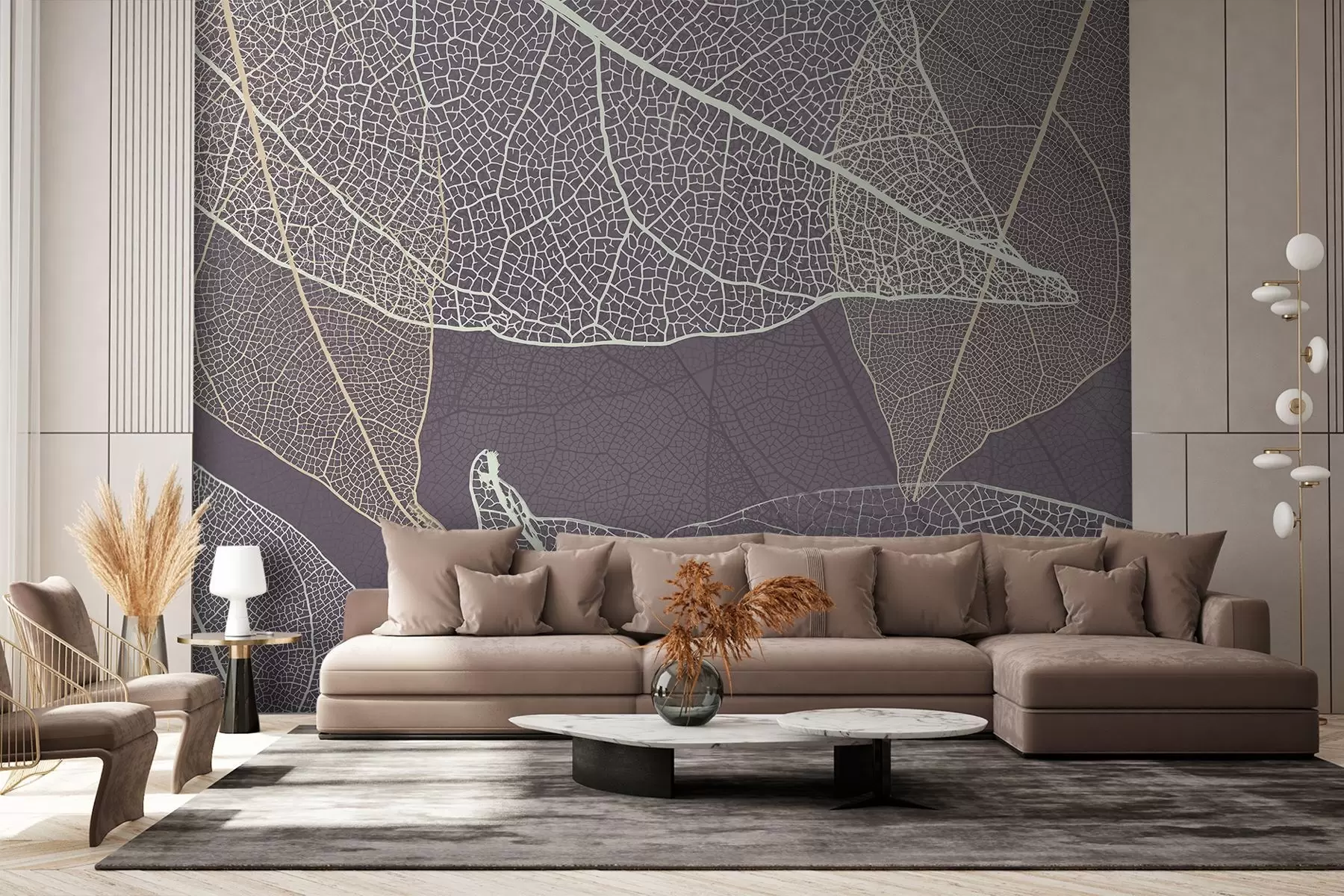 Fototapety detailný záber na listy so žilkami vo fialovo-sivých tónoch w02520v3