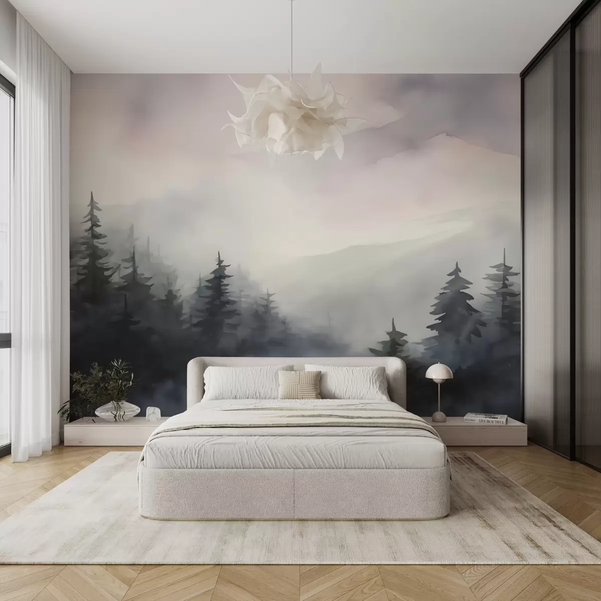 Fototapety Siluety jedlí v lese imitácia akvarelu w02585 - Uwalls.sk Fototapety Siluety jedlí v lese imitácia akvarelu w02585