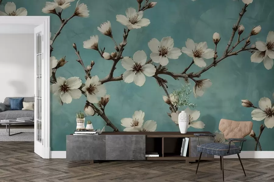 Fototapety Kvitnúce konáre na betónovom pozadí w02610