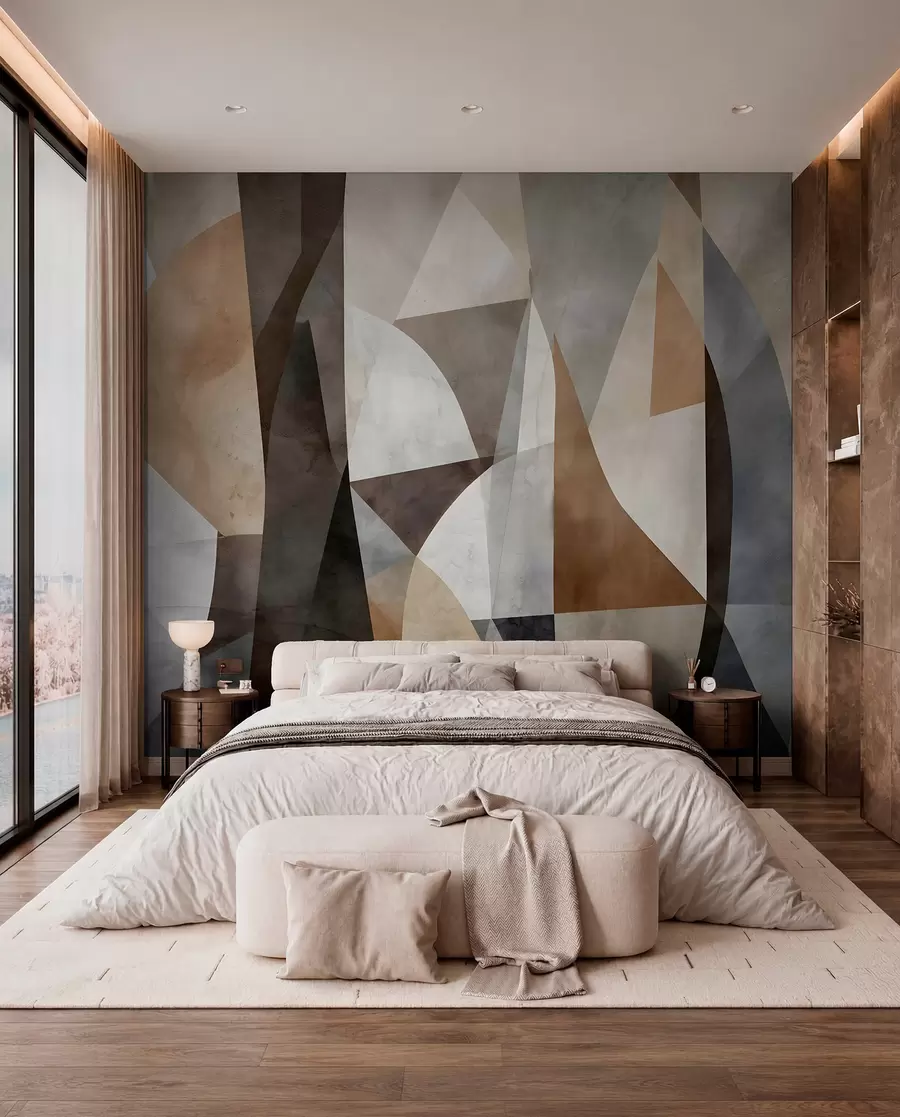 Fototapety Abstraktné moderné umenie texturálne geometrické tvary v odtieňoch hnedej, sivej a béžovej w08530