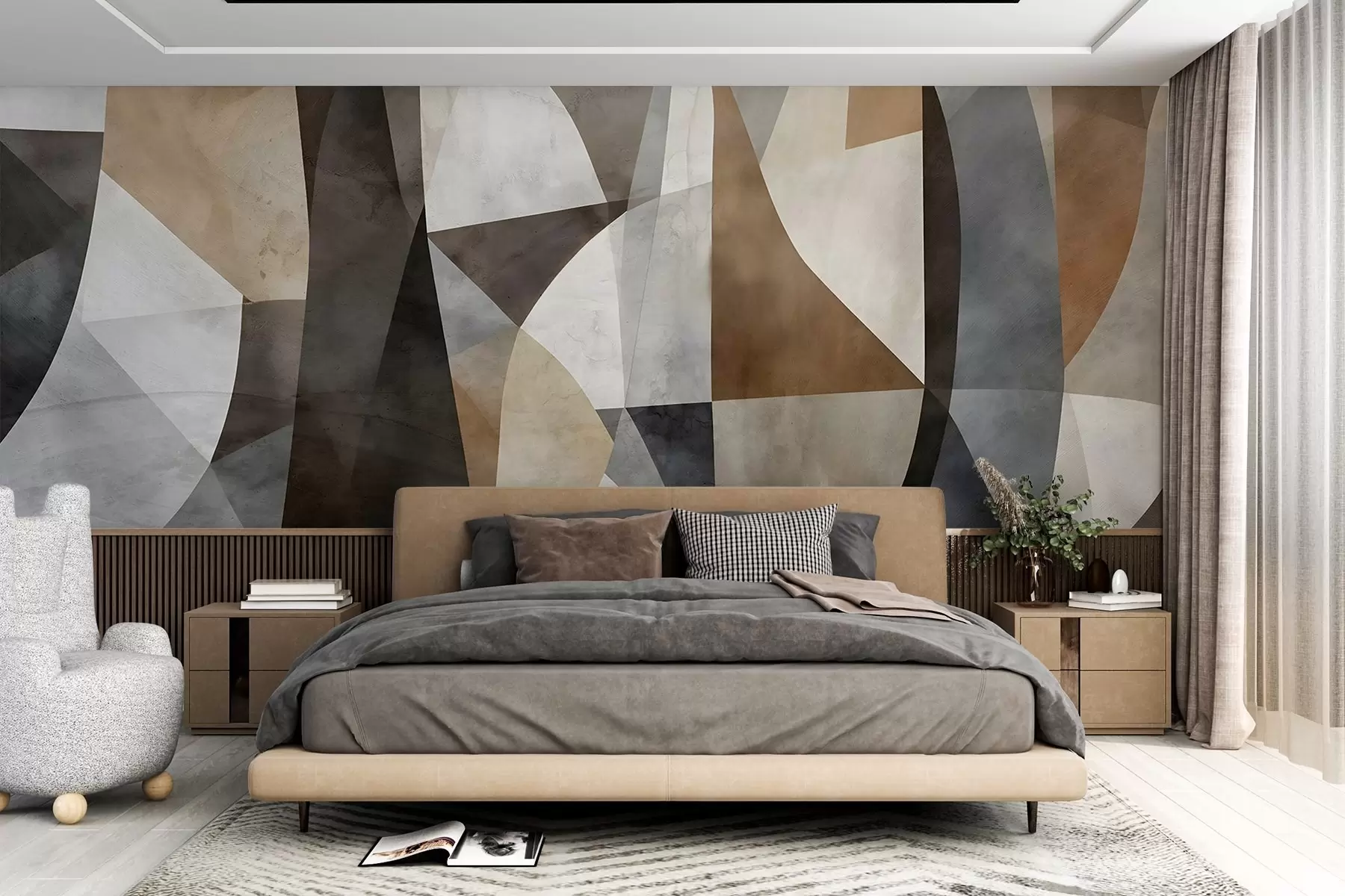 Fototapety Abstraktné moderné umenie texturálne geometrické tvary v odtieňoch hnedej, sivej a béžovej w08530