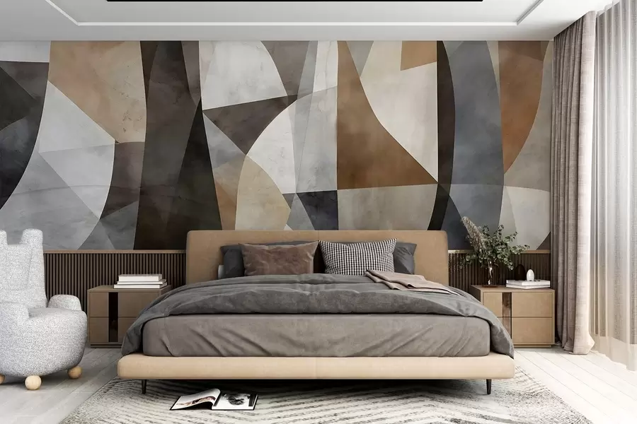 Fototapety Abstraktné moderné umenie texturálne geometrické tvary v odtieňoch hnedej, sivej a béžovej w08530
