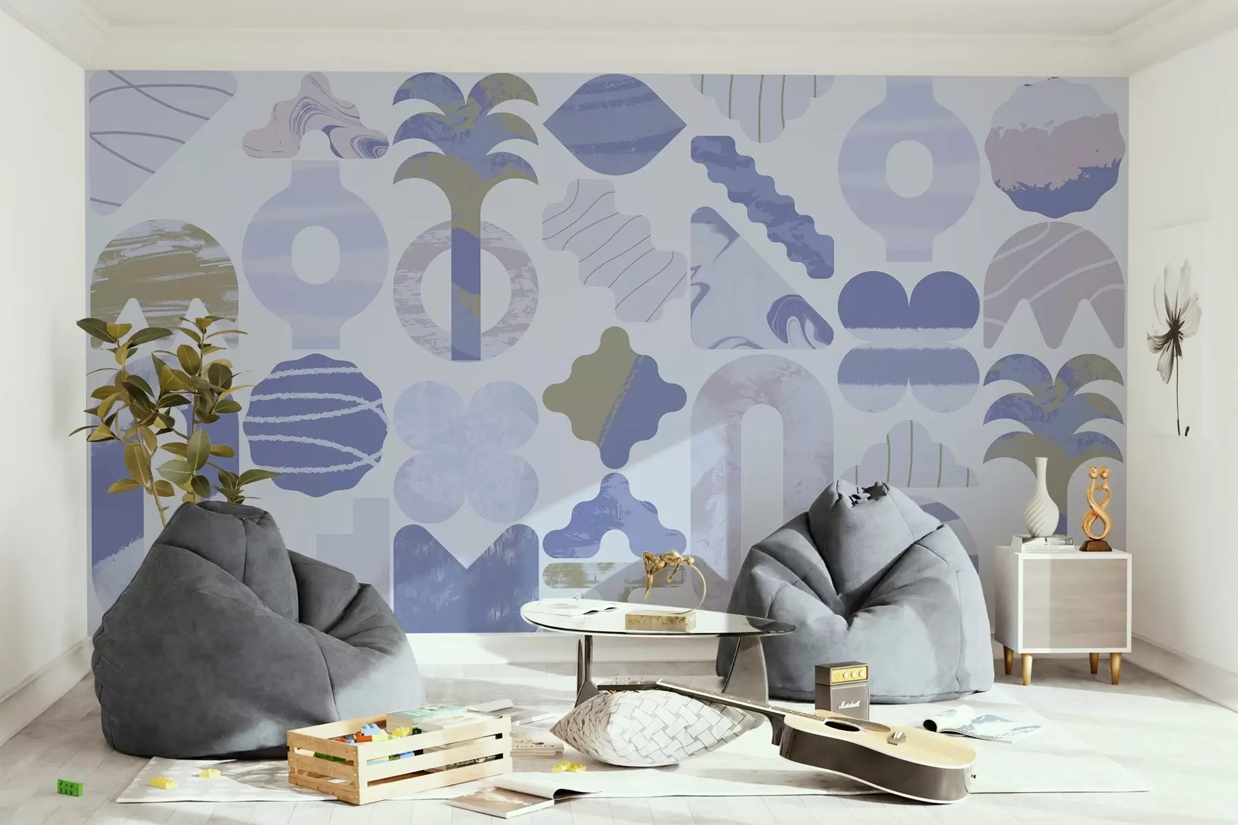 Fototapety rôzne zaujímavé tvary, moderná geometria v modrých tónoch w02550v1