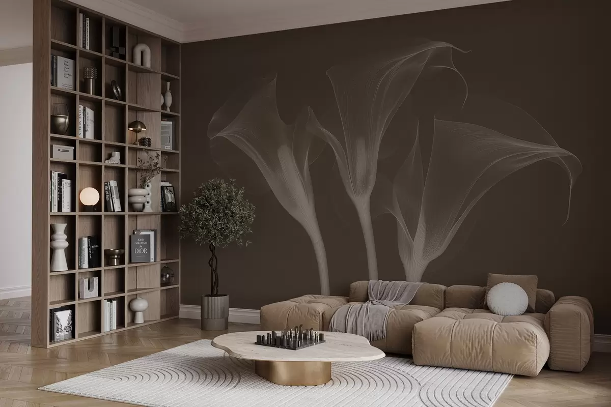 Fototapety vzdušné transparentné kvety Zantedeschia na tmavom pozadí w02632v1