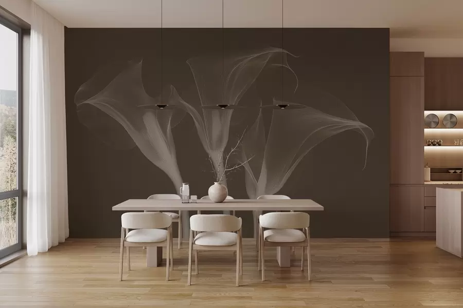 Fototapety vzdušné transparentné kvety Zantedeschia na tmavom pozadí w02632v1 - Uwalls.sk Fototapety vzdušné transparentné kvety Zantedeschia na tmavom pozadí w02632v1