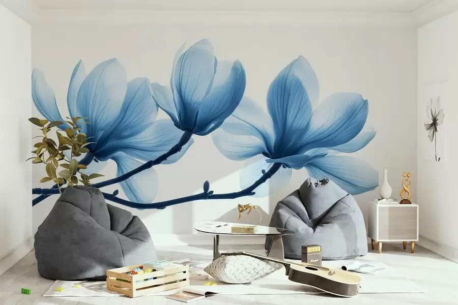 Fototapety jemné modré kvety magnólie na konároch w02633