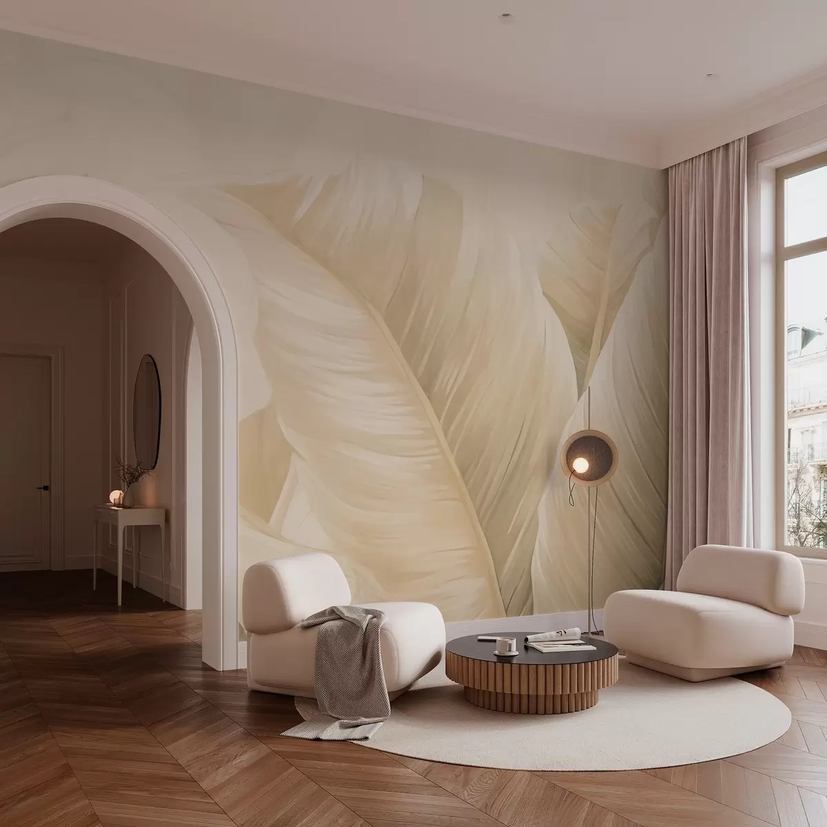 Fototapety Veľké krémové banánové listy w02573