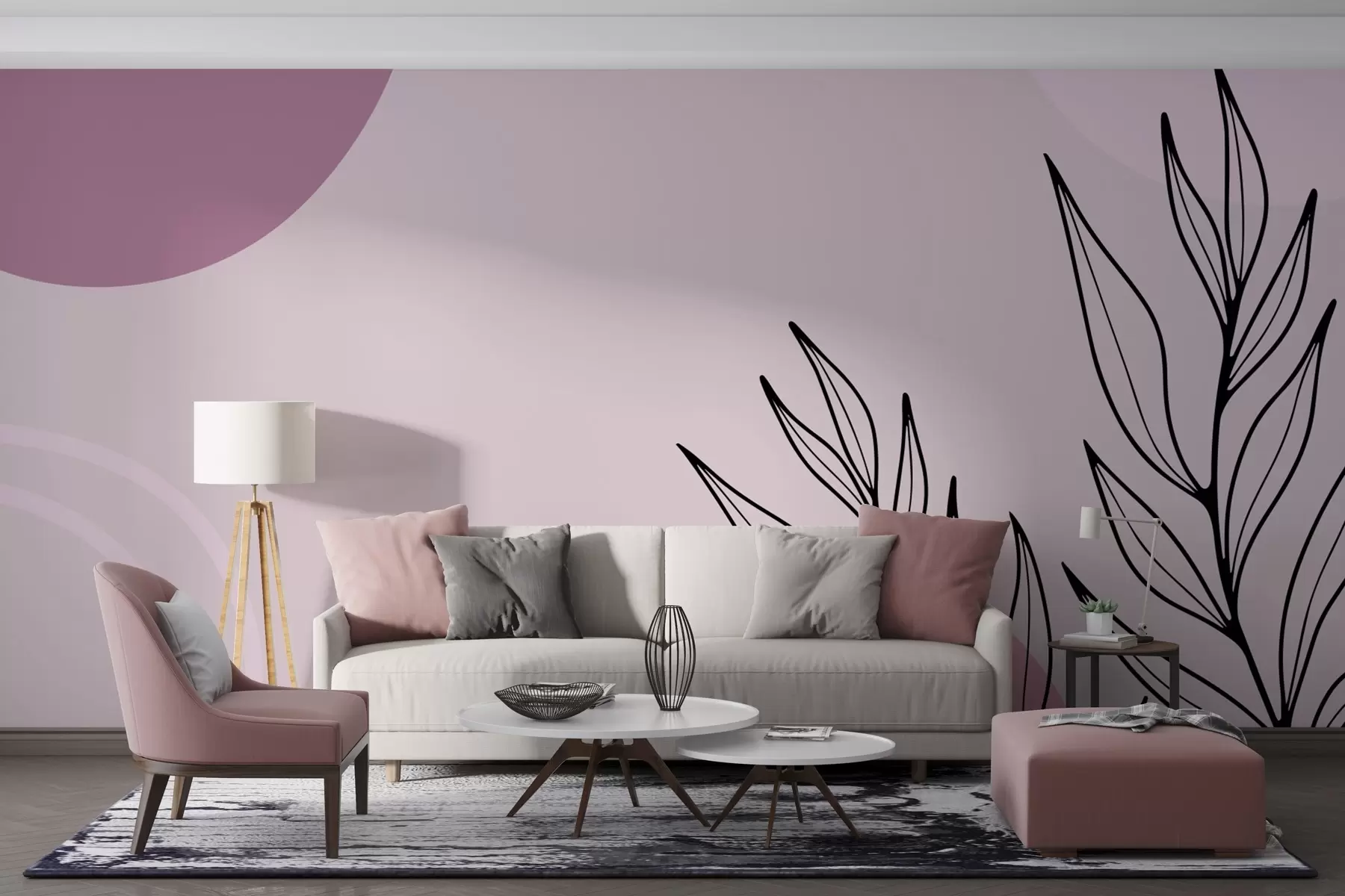 Fototapety ružová abstrakcia s listami w02666