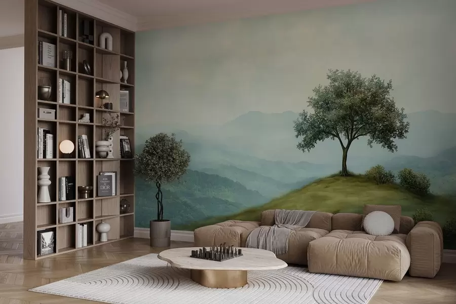 Fototapety panoráma so stromom na kopci w02683