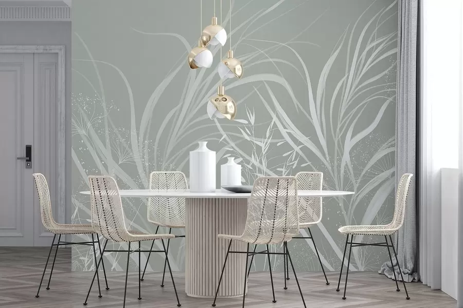 Fototapety Jemná moderná minimalistická biela kvetinová potlač na svetlom pastelovo zelenom pozadí w08583v1