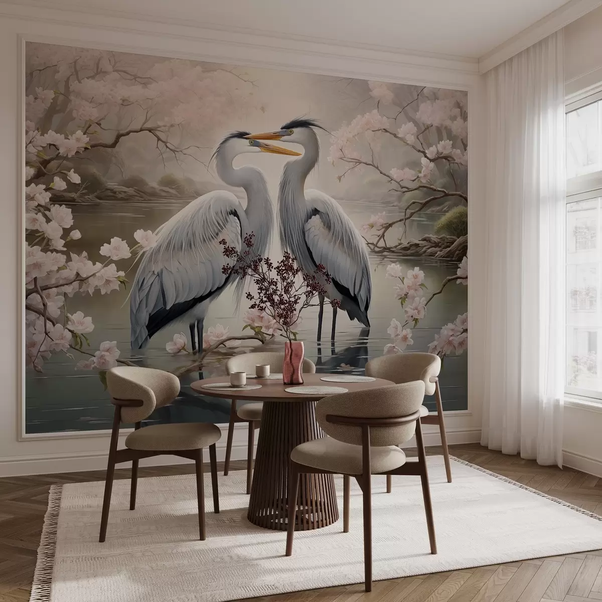 Fototapety Pár bocianov v rozkvitnutej záhrade w02621 - Uwalls.sk Fototapety Pár bocianov v rozkvitnutej záhrade w02621