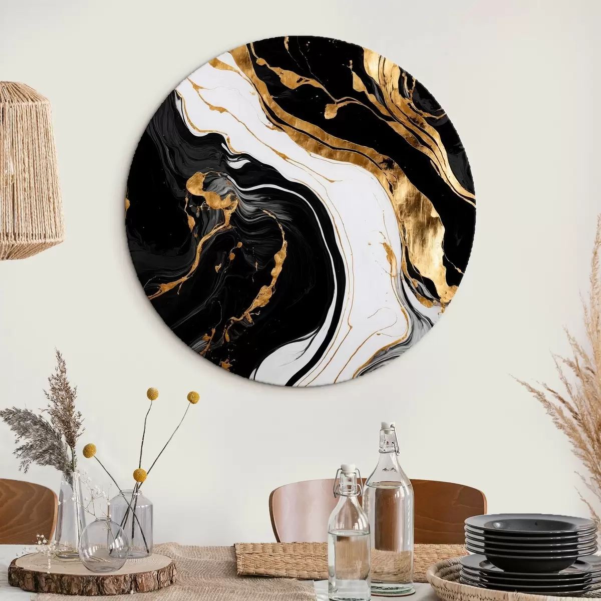 Okrúhle obrazy Čiernobiely abstraktný obrázok so žltými škvrnami r41292