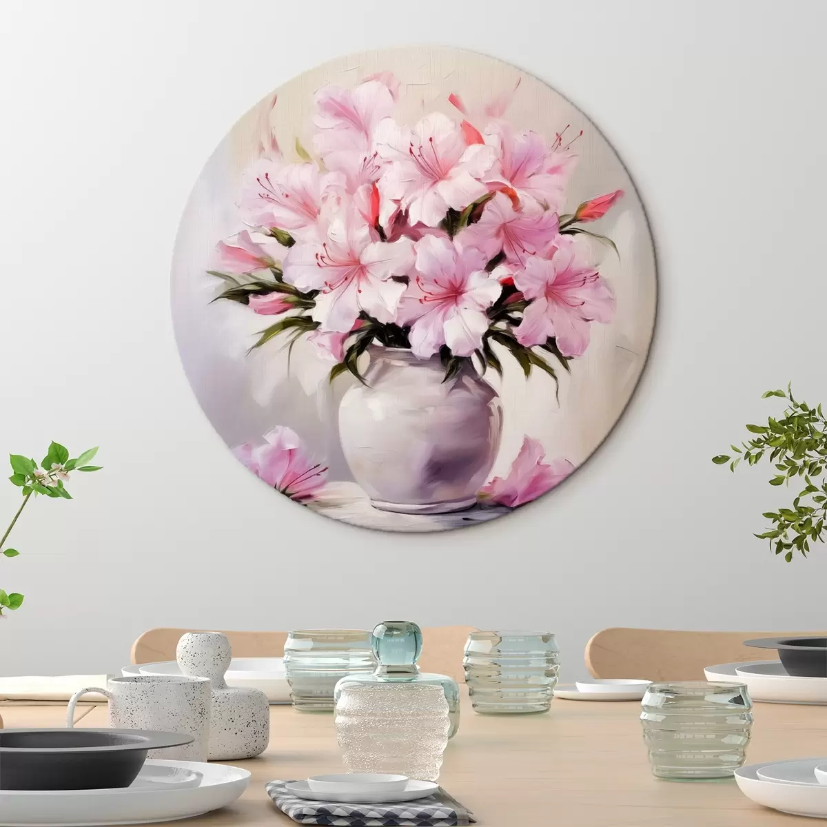 Okrúhle obrazy Ružový ibištek v kvetináči r41472