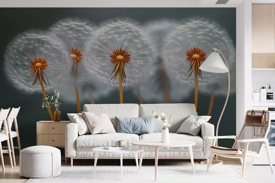 Fototapety Vzdušné púpavy na tmavom prírodnom pozadí w08498