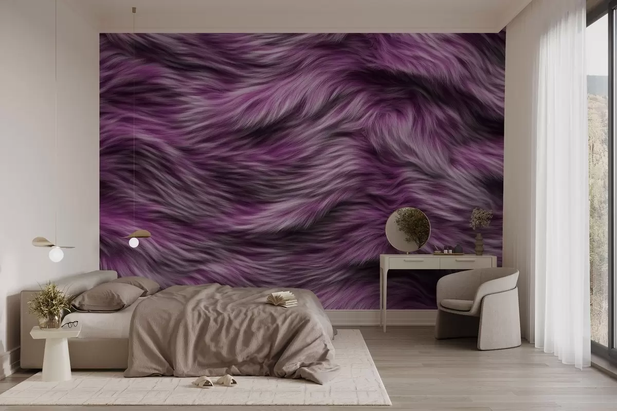 Fototapety útulná tapeta s imitáciou kožušiny v lila odtieňoch w02687v2