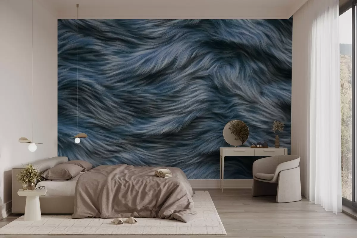 Fototapety útulná tapeta s imitáciou kožušiny v modrých tónoch w02687v3