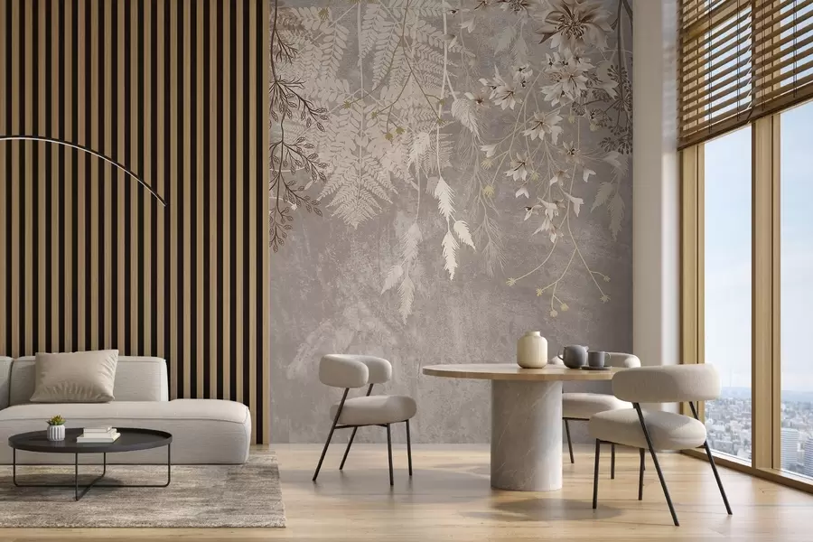 Fototapety Zasnené, jemné, múdre rastliny, klásky a kvety v hnedých pastelových farbách na hmlistom, štruktúrovanom pozadí w08606v1