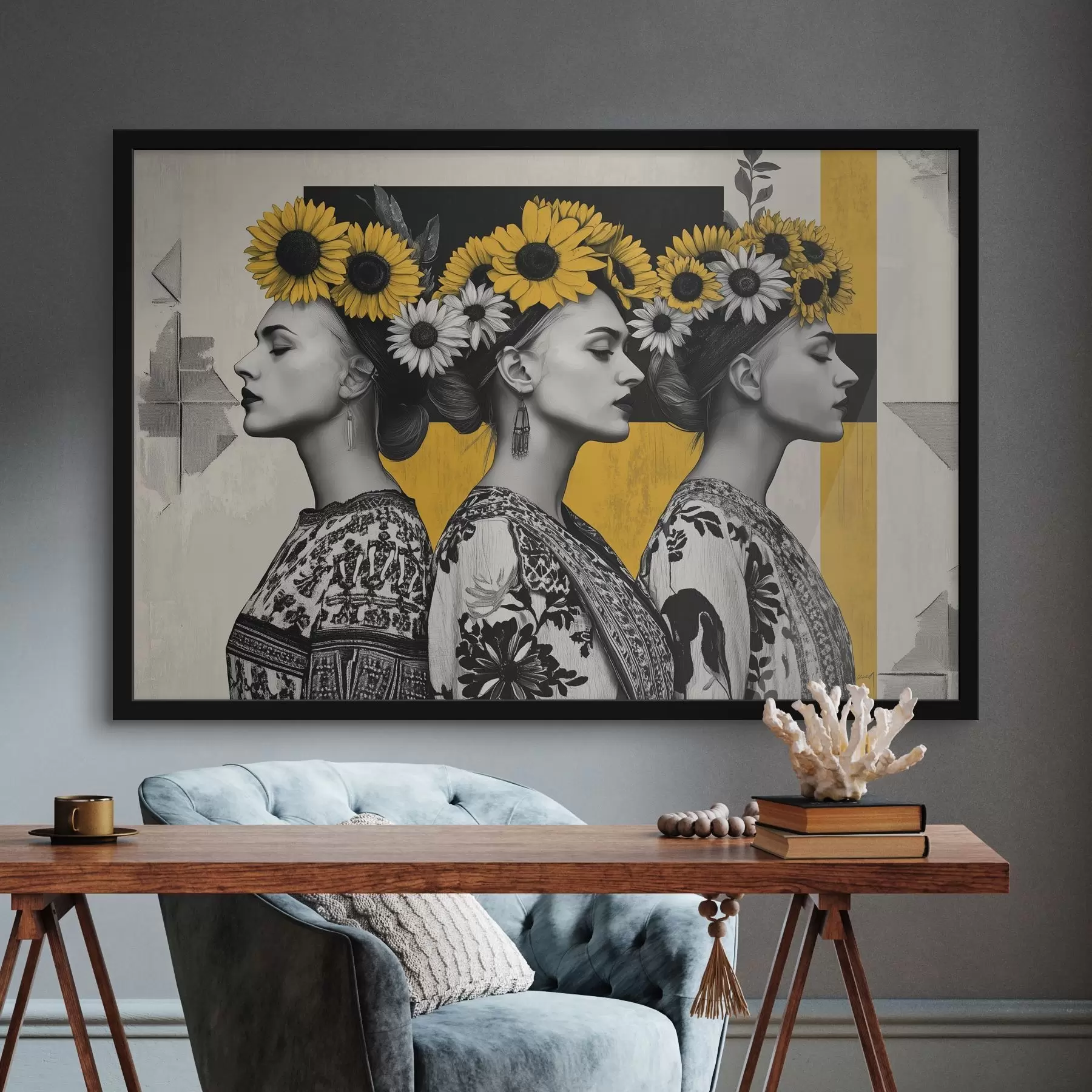 Fototapety Krásne ženy v etnických uzáveroch so slnečnicovými kľúčmi f42378