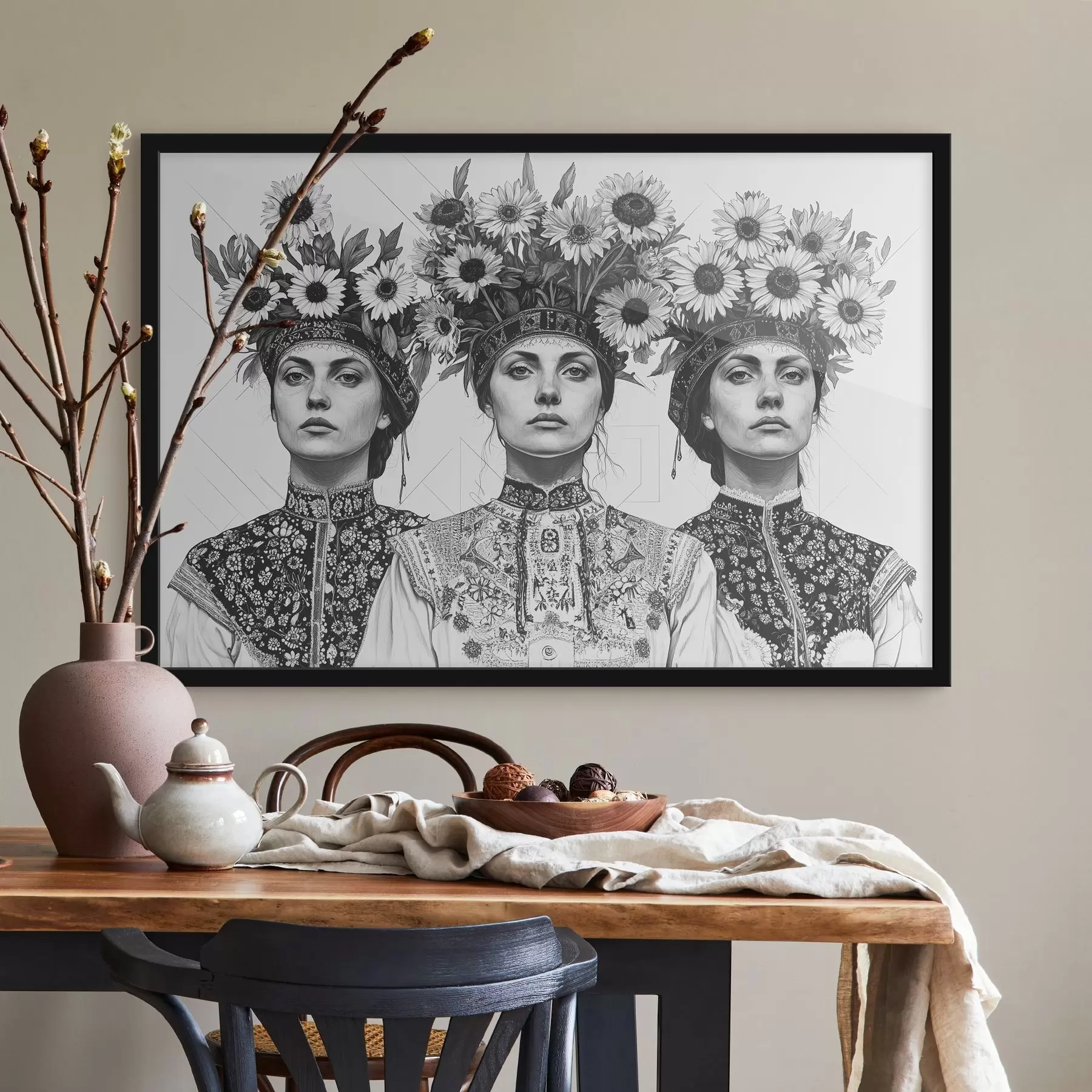 Fototapety Ukrajinské ženy v etnických záveroch s kvetinovými vencami f42379