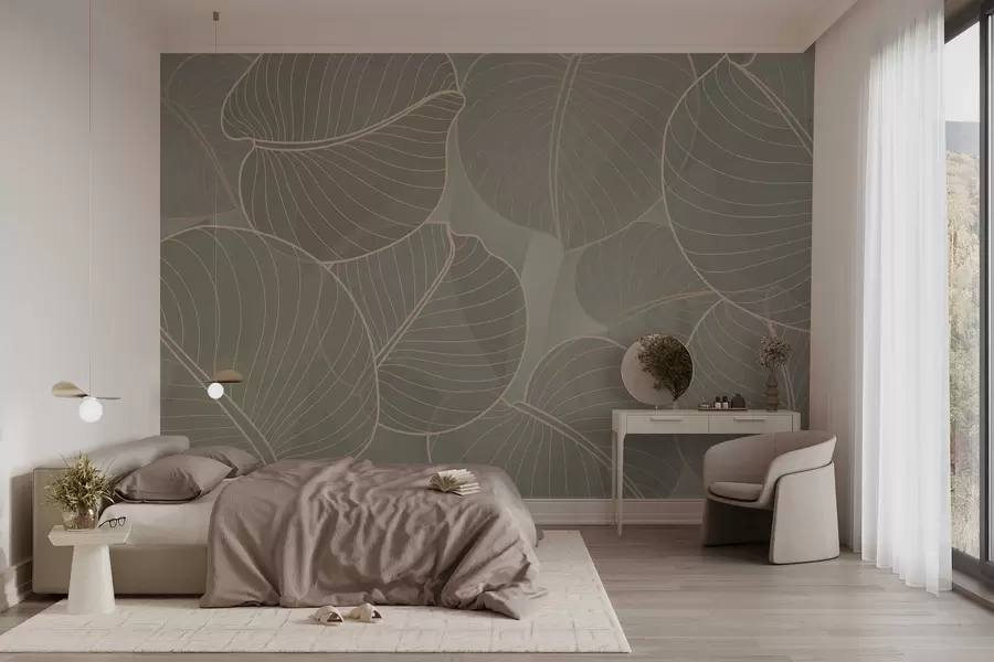 Fototapety lineárne listy augustovej ľalie v béžových tónoch w02768