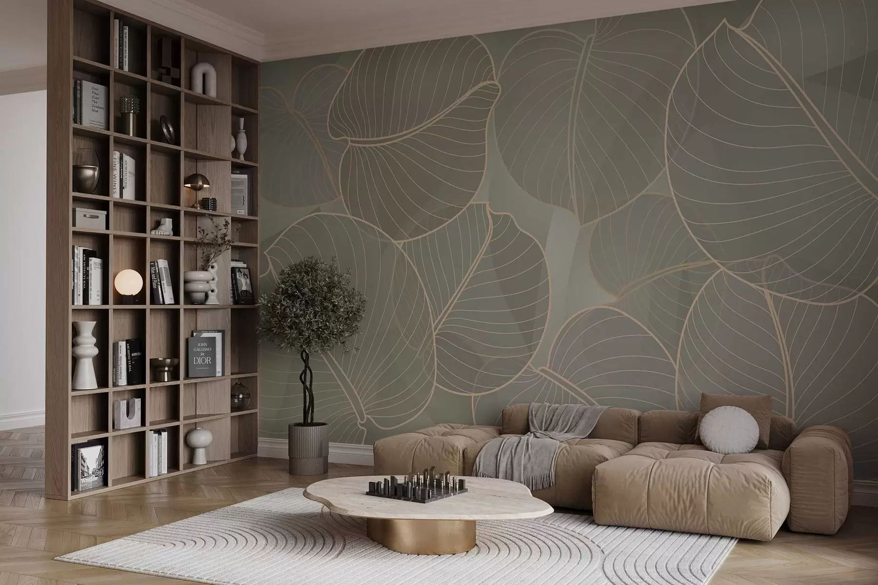 Fototapety lineárne listy augustovej ľalie v béžových tónoch w02768