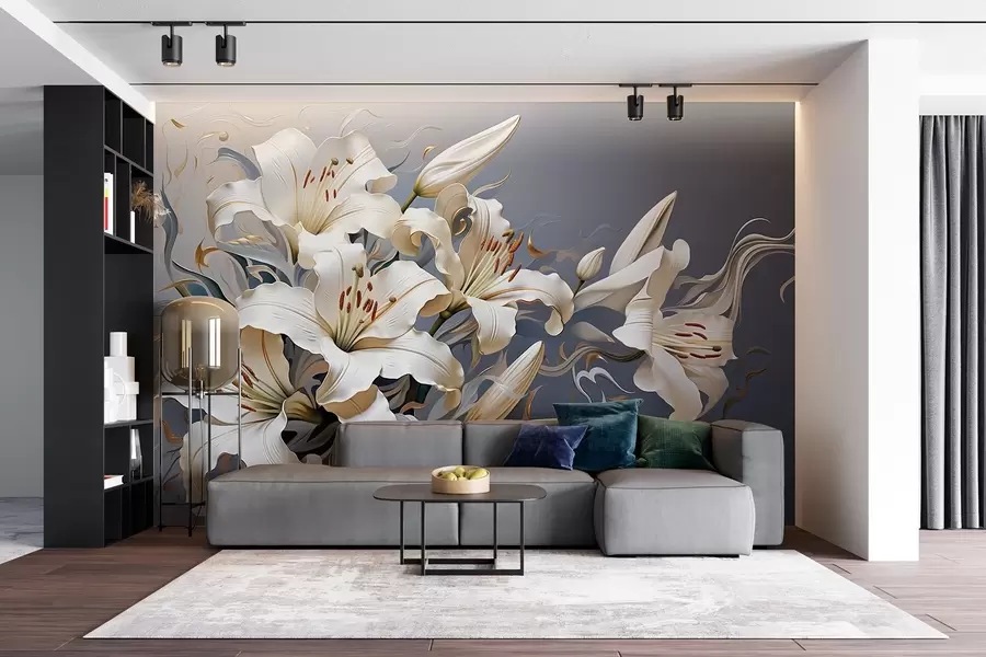 Fototapety Sofistikované biele ľalie na sivomodrom pozadí w08633