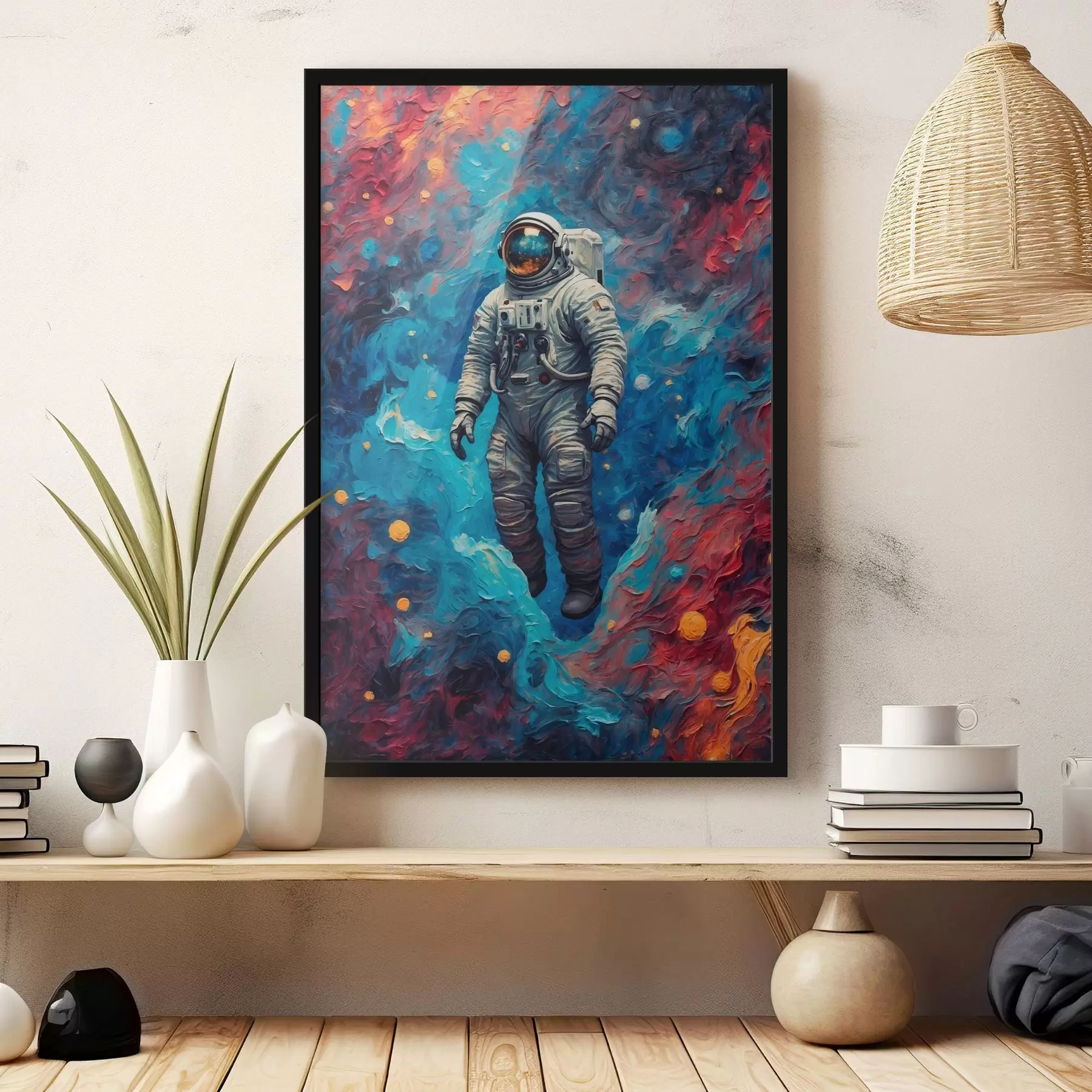 Fototapety Astronaut na abstraktnom vesmírnom pozadí v štýle olejomaľby f42265