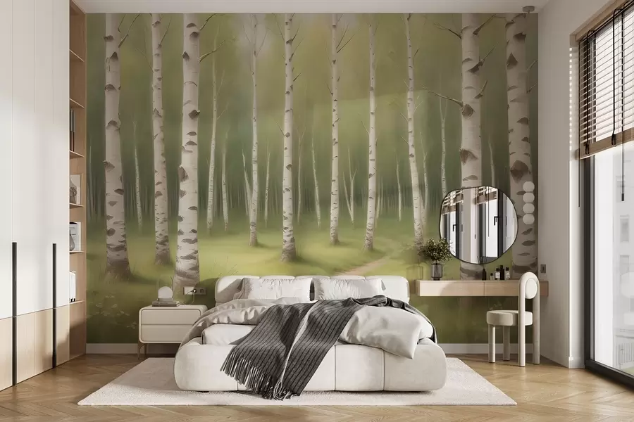 Fototapety Maľovaný brezový háj w02836