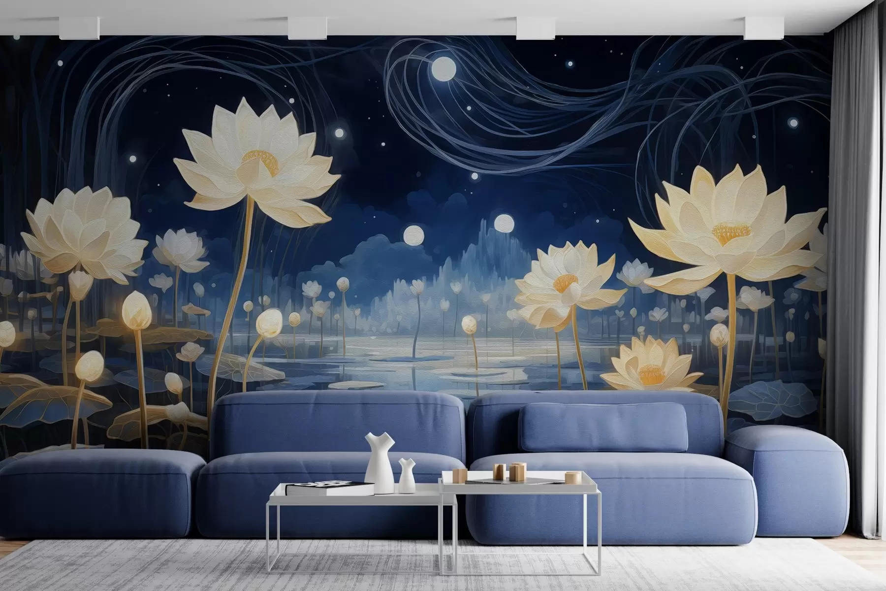 Fototapety Olejomaľba lotosov v noci w02848