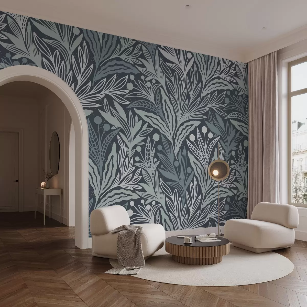 Fototapety Jemné grafické listy v modrej farbe w02783v1