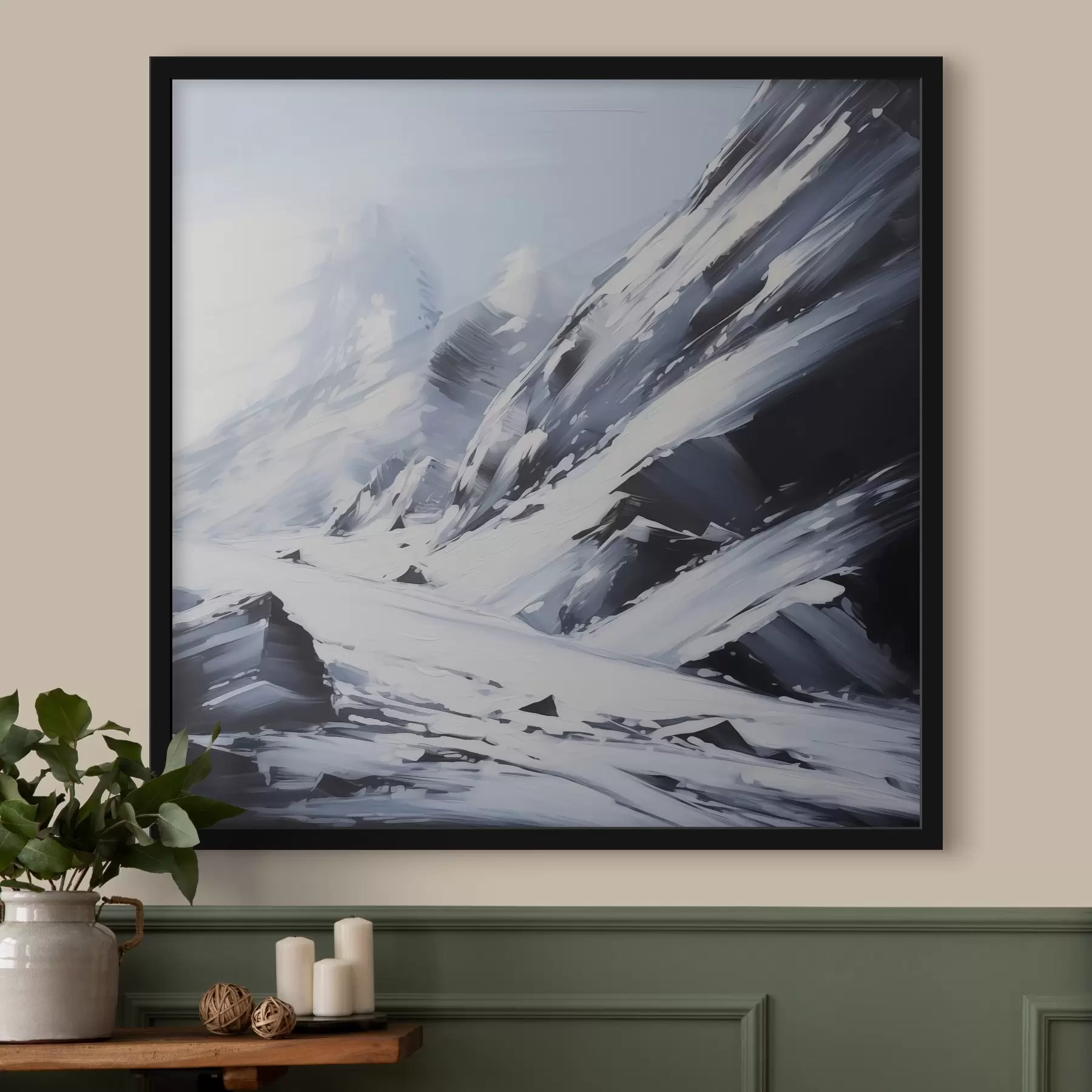 Fototapety Zasnežené skaly imitujú ťahy štetca na obraze f42585