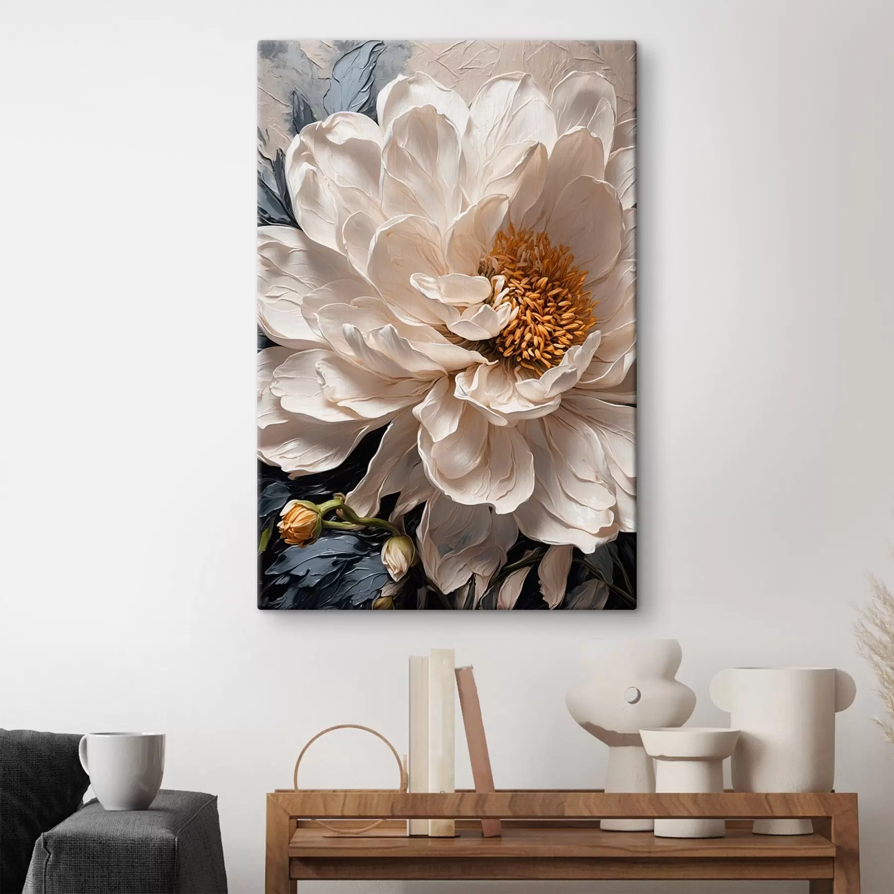 Obraz Biely kvet na modro-béžovom pozadí s42523