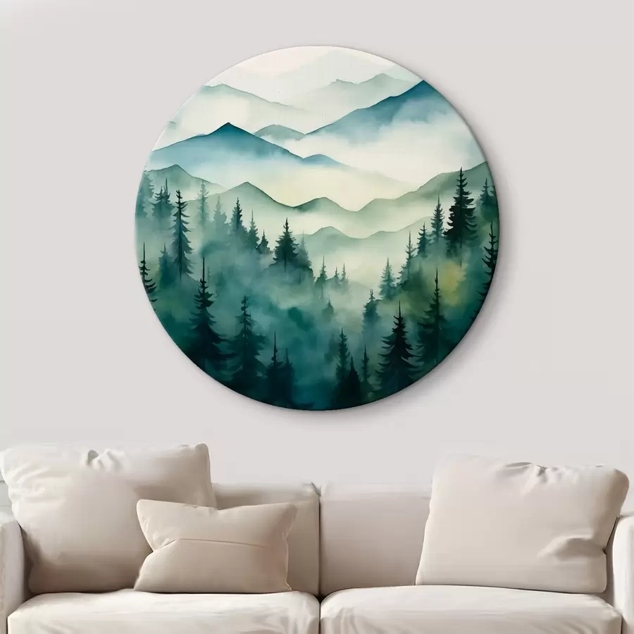 Fototapety Hmlistá krajina s horami a lesmi r42662