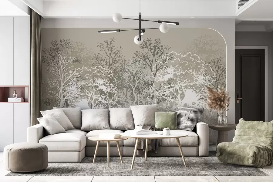 Fototapety Stromy v lese, minimalizmus, príroda, zelená paleta farieb  w02930v1