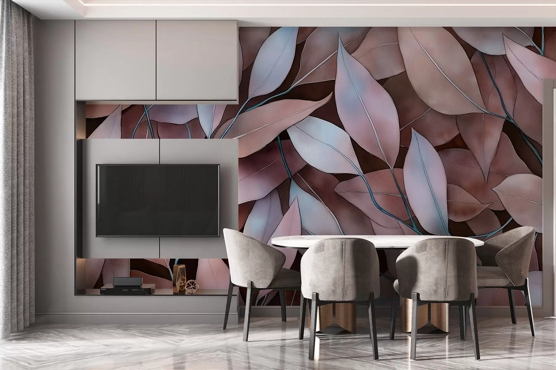 Fototapety Eukalyptové listy, akvarelový štýl kresby, kvetinový vzor, hnedé farby w02931v1