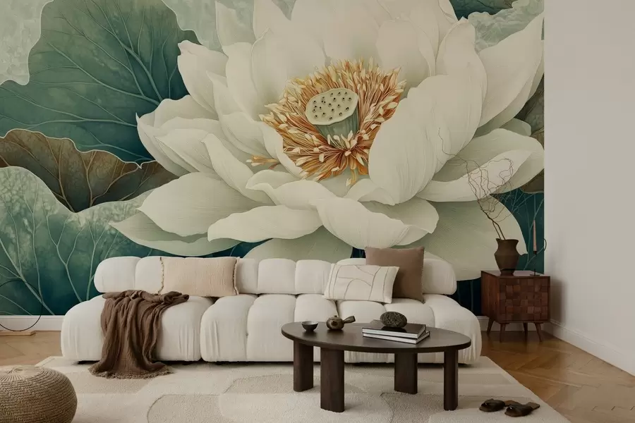 Fototapety Veľká lekno na pozadí listov w02905