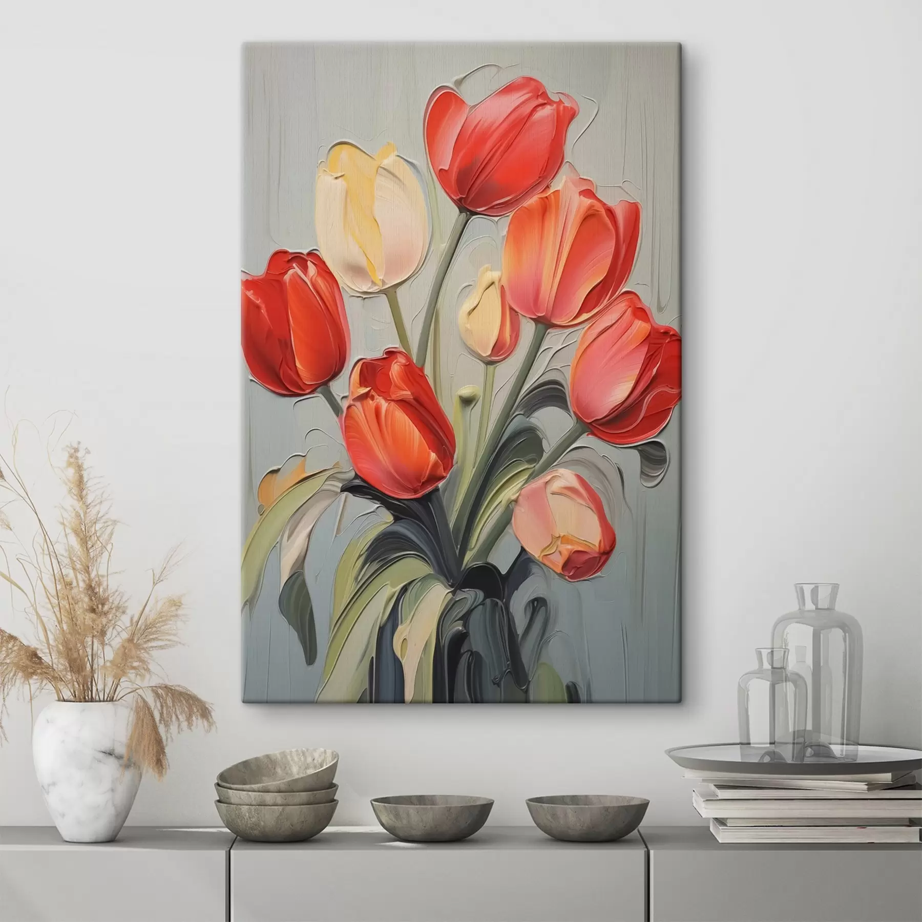 Fototapety Svetlé tulipány imitácia maľby s42756