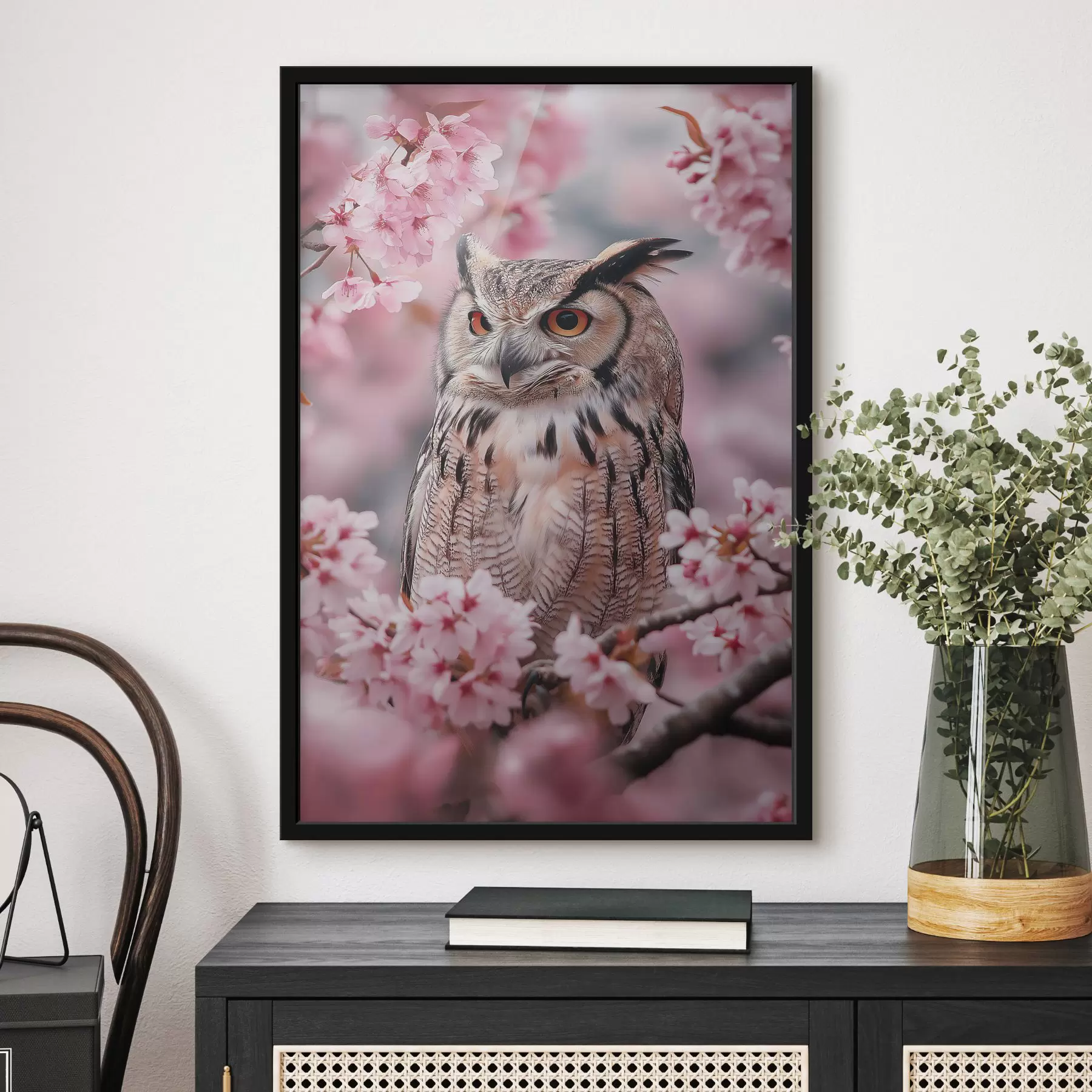 Fototapety Krásna sova na vetve čerešne, príroda, realizmus f42784