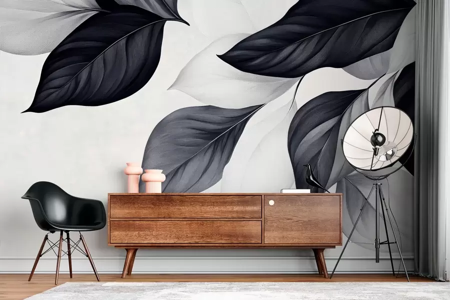 Fototapety Grafické čiernobiele listy w03020