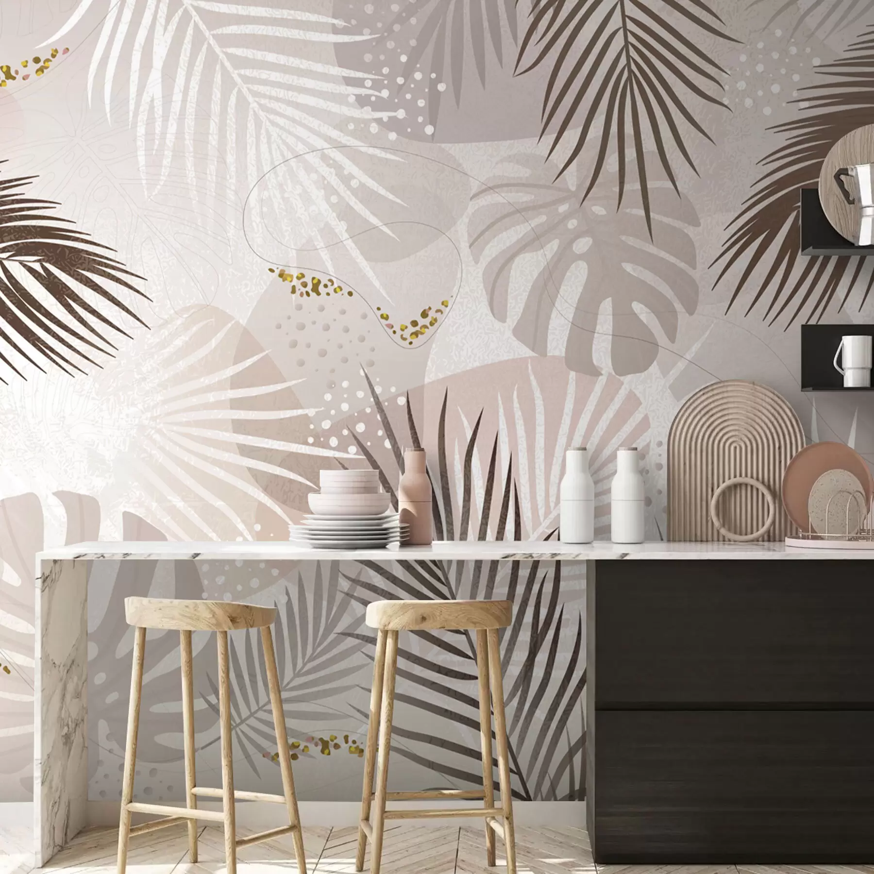 Fototapety Abstraktné tropické listy a línie trend w03060 - Uwalls.sk Fototapety Abstraktné tropické listy a línie trend w03060