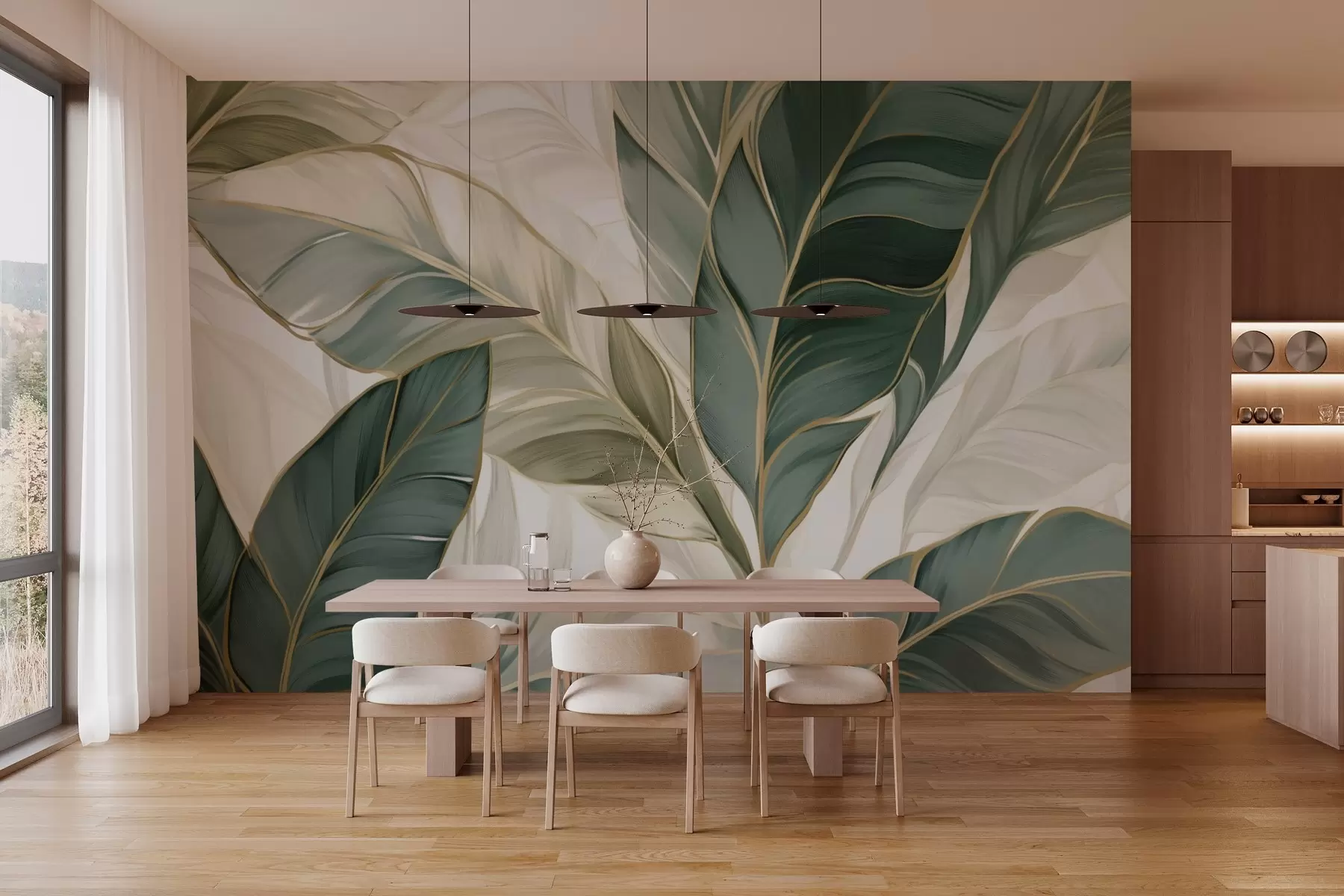 Fototapety Zelené tropické listy na sivom a bielom pozadí w03124