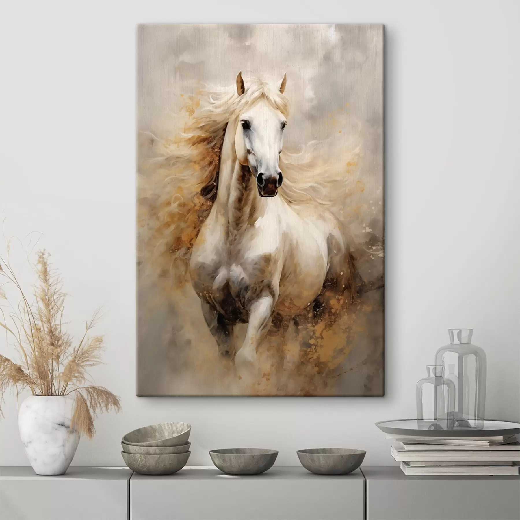 Fototapety Malebný portrét bieleho koňa v pohybe s42932
