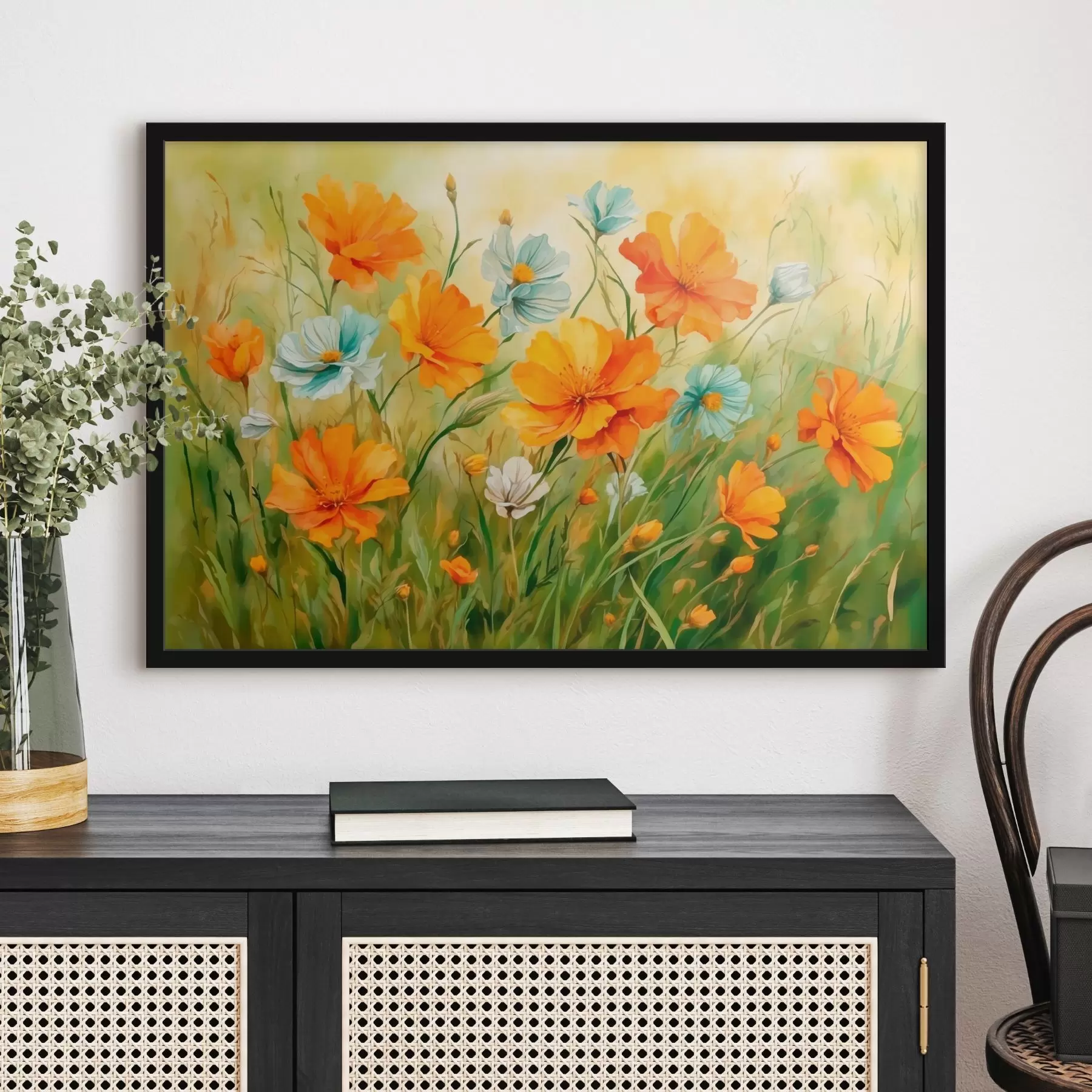 Fototapety Pole kvetov a rastlín v akvarelovom štýle f42916