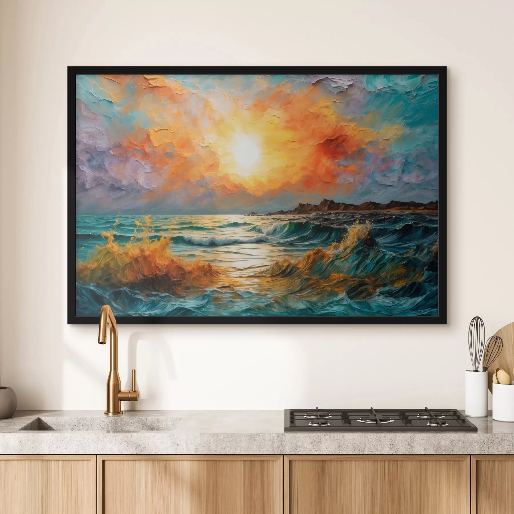 Obraz Búrlivé more a slnko v štýle olejomaľby f42920